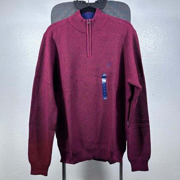 Chaps Men’s Stripe Mock Neck Quarter Zip Sweater Size L - Picture 1 of 9